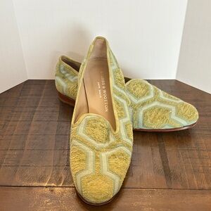 Stubbs & Wootton Geometric Yellow and Blue Loafers